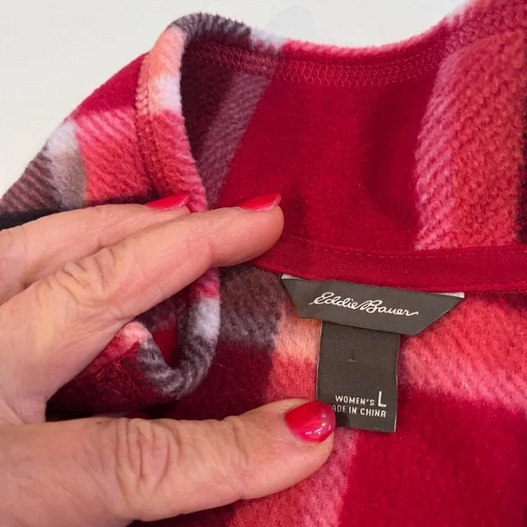 Eddie Bauer Ultra Soft Fleece 1/4 Zip Pullover Top Dark Berry Plaid L - Picture 5 of 7